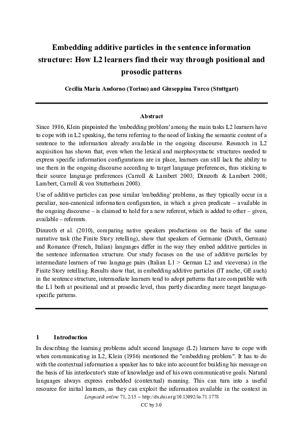 (PDF) Embedding additive particles in the sentence information ...