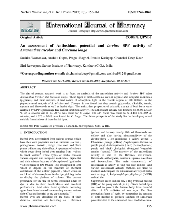 (PDF) An assessment of Antioxidant potential and in-vitro SPF activity ...