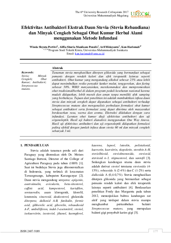(PDF) Efektivitas Antibakteri Ekstrak Daun Stevia (Stevia Rebaudiana ...
