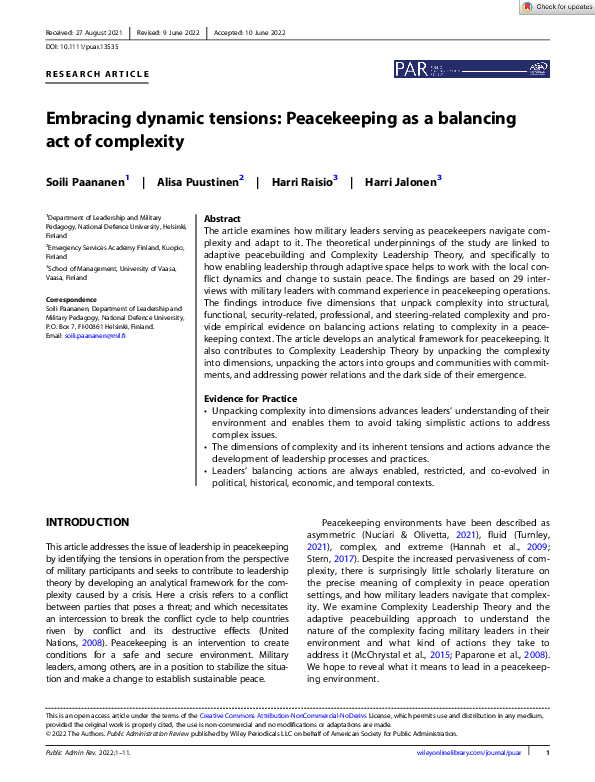 (PDF) Embracing dynamic tensions: Peacekeeping as a balancing act of ...