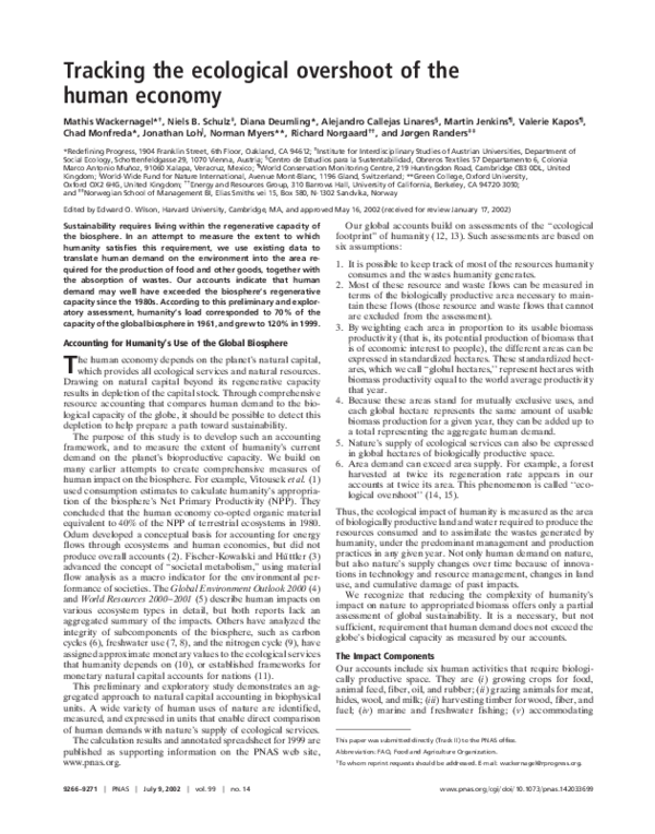 (PDF) Tracking the ecological overshoot of the human economy