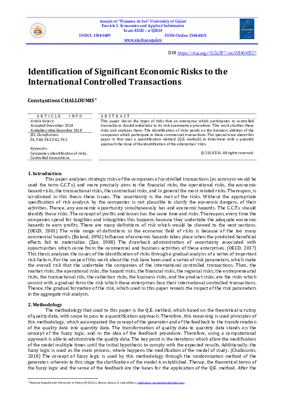 (PDF) Identification of Significant Economic Risks to the International ...