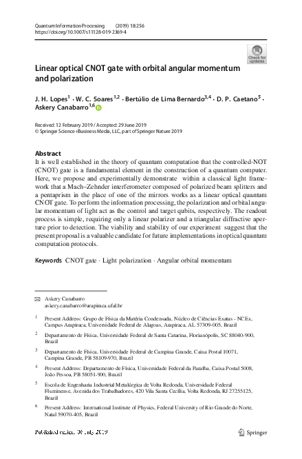 (PDF) Linear optical CNOT gate with orbital angular momentum and ...