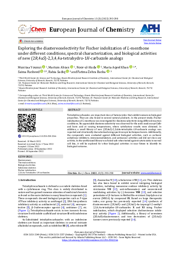 (PDF) Exploring the diastereoselectivity for Fischer indolization of L ...