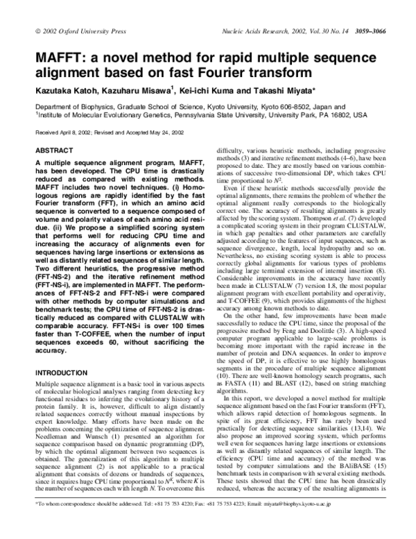(PDF) MAFFT: a novel method for rapid multiple sequence alignment based ...