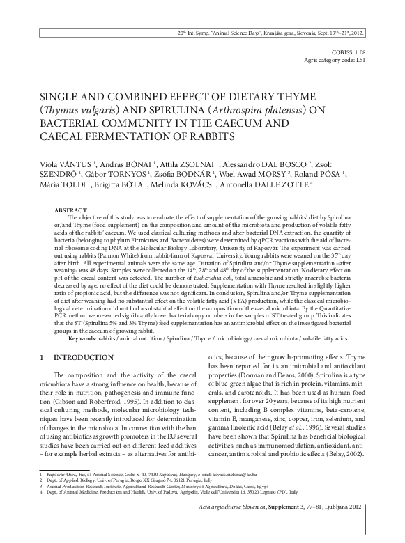 (PDF) Single and combined effect of dietary Thyme (Thymus vulgaris) and ...