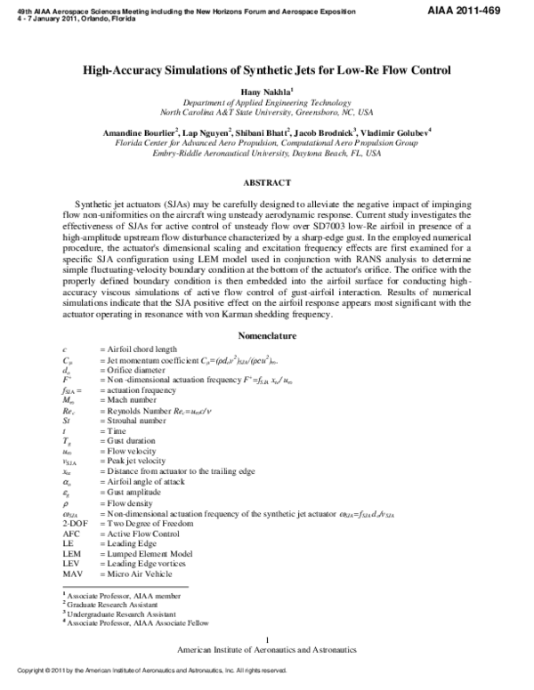 (PDF) High-Accuracy Simulations of Synthetic Jets for Low-Re Flow Control