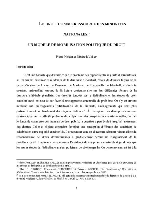 (PDF) Droit comme ressources des minorités nationales: un modèle de ...