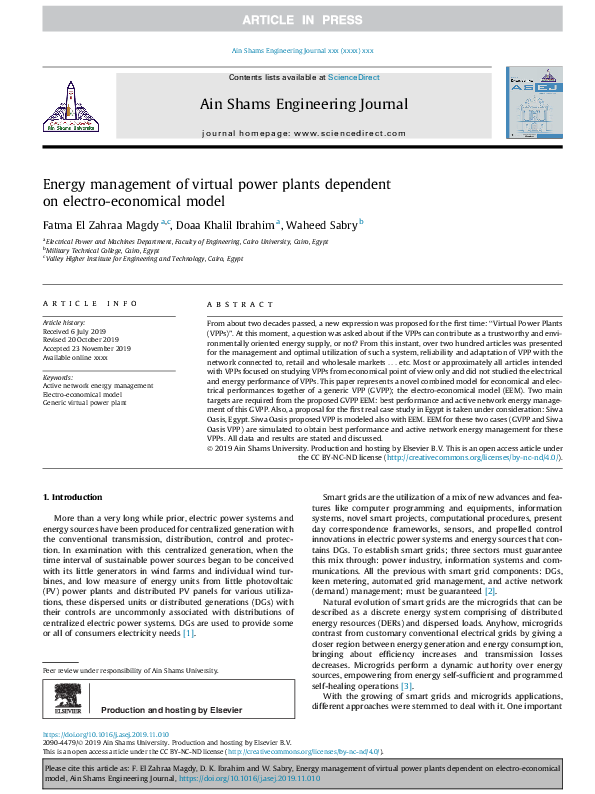 (PDF) Energy management of virtual power plants dependent on electro ...
