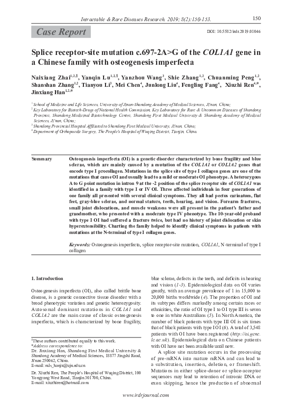 (PDF) Splice receptor-site mutation c.697-2A>G of the COL1A1 gene in a ...