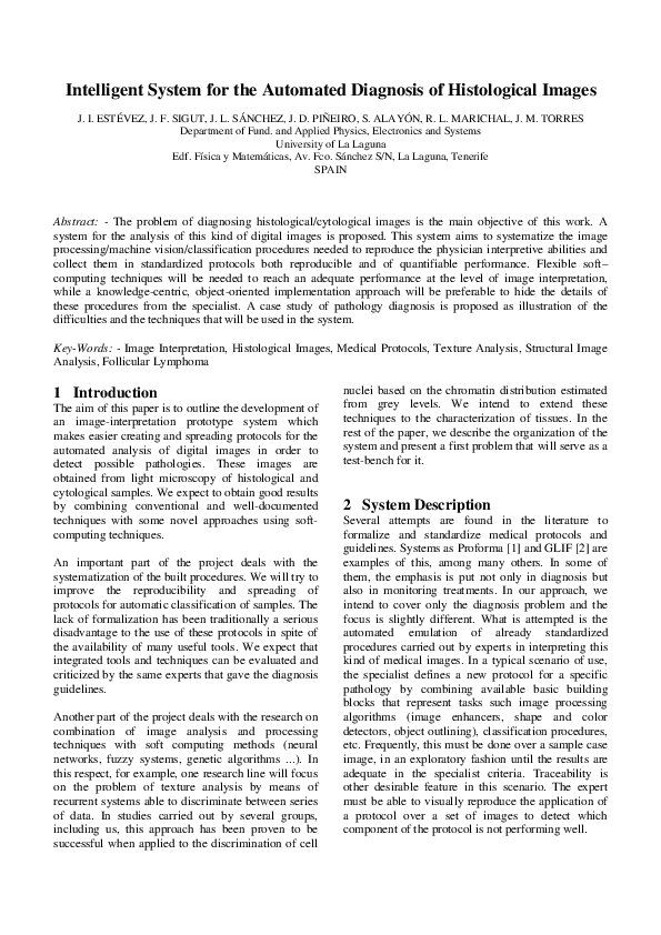 (PDF) Intelligent system for the automated diagnosis of histological ...