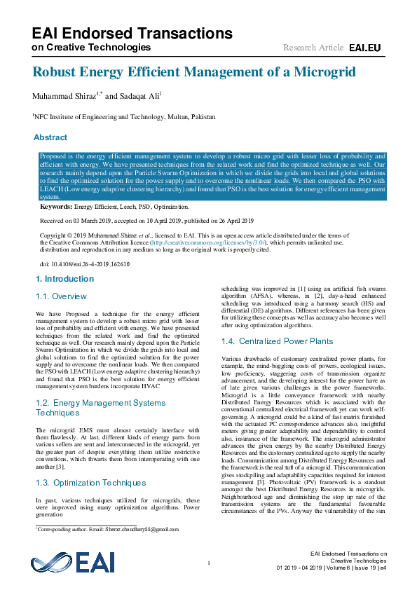 (PDF) Robust Energy Efficient Management of a Microgrid