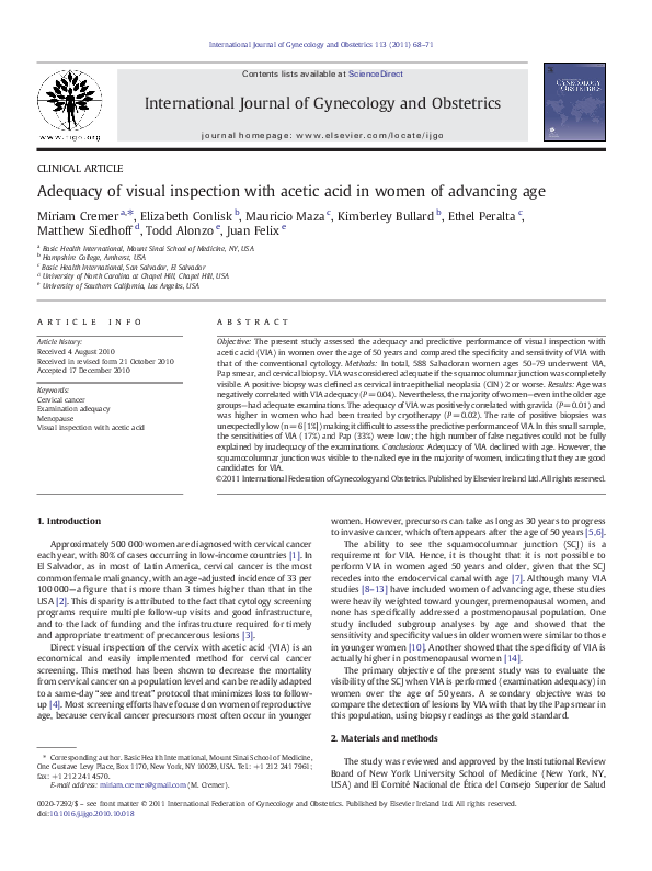 (PDF) Adequacy of visual inspection with acetic acid in women of ...