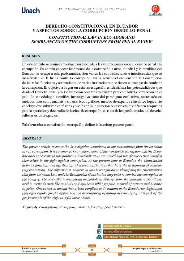 (PDF) Derecho constitucional en Ecuador y aspectos sobre la corrupción ...