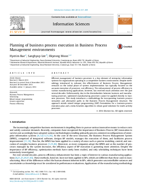 (PDF) Planning of business process execution in Business Process ...