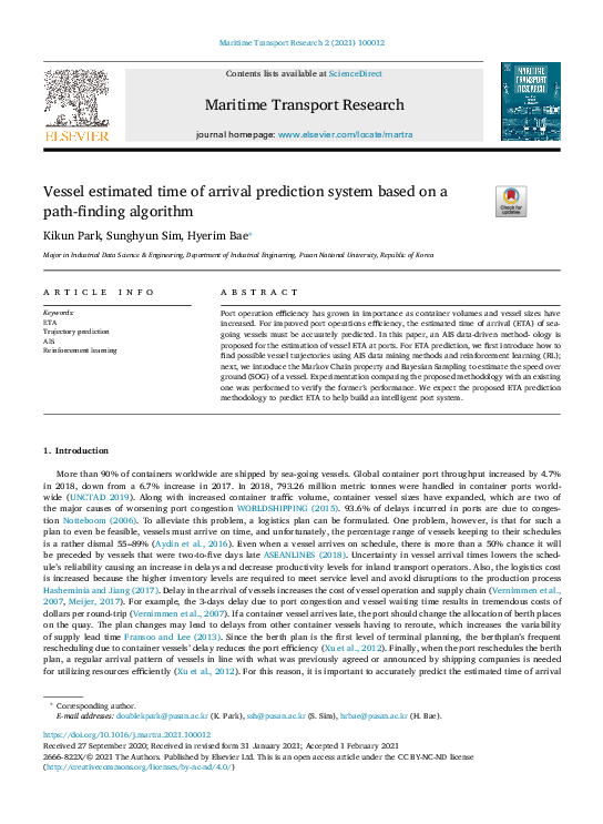 (PDF) Vessel estimated time of arrival prediction system based on a ...