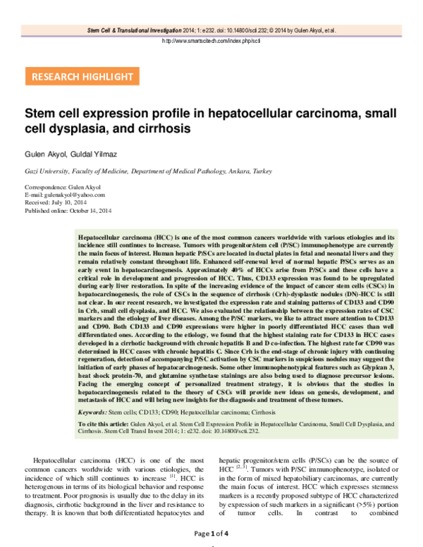 (PDF) Stem cell expression profile in hepatocellular carcinoma, small ...