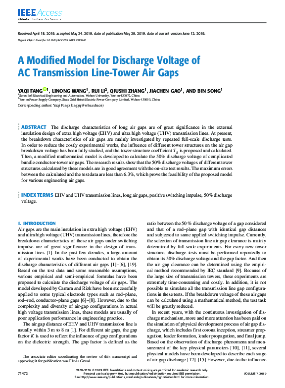 (PDF) A Modified Model for Discharge Voltage of AC Transmission Line ...