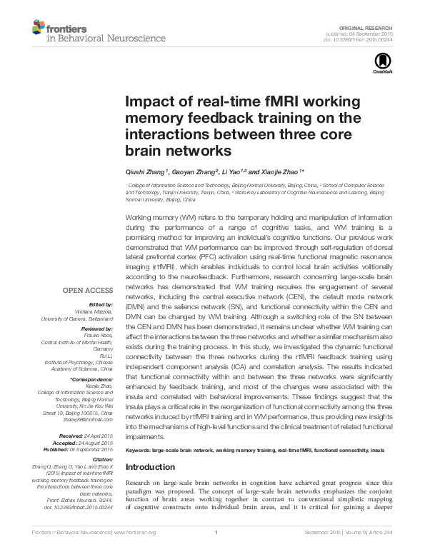 (PDF) Impact of real-time fMRI working memory feedback training on the ...
