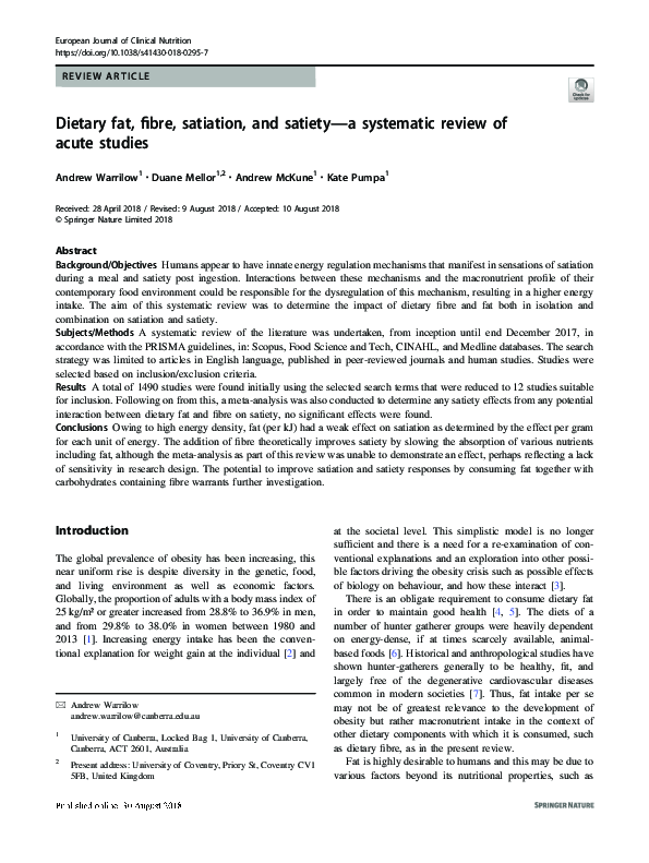 (PDF) Dietary fat, fibre, satiation, and satiety—a systematic review of ...