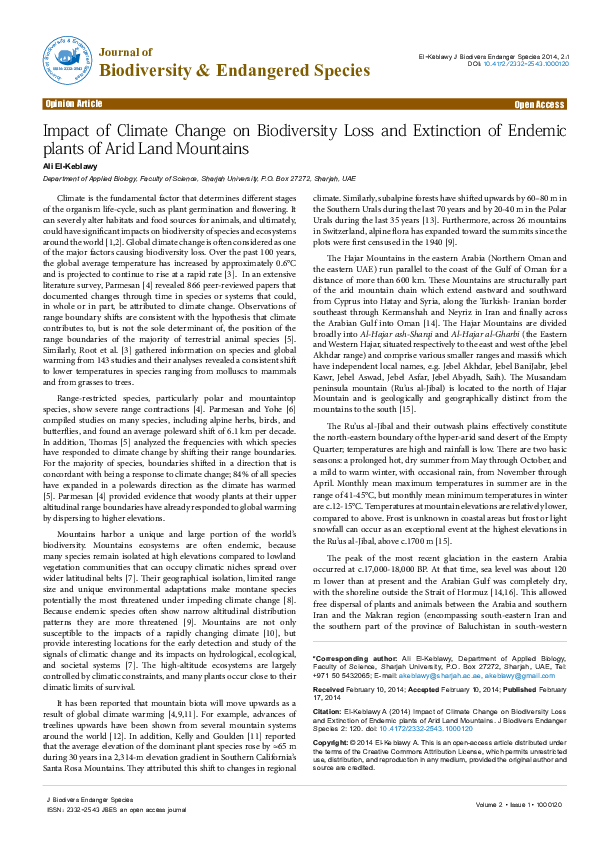 (PDF) Impact of Climate Change on Biodiversity Loss and Extinction of ...