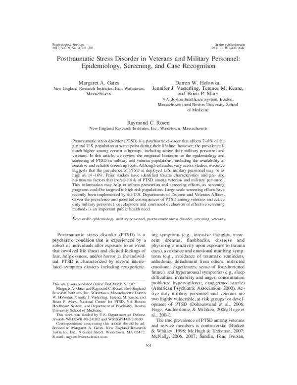 (PDF) Posttraumatic stress disorder in veterans and military personnel ...