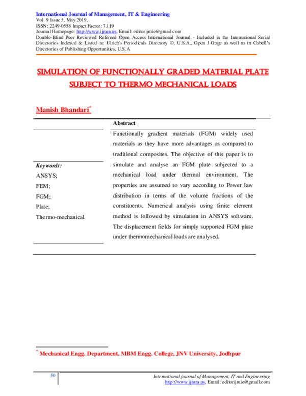 (PDF) Simulation of Functionally Graded Material Plate Subject to ...