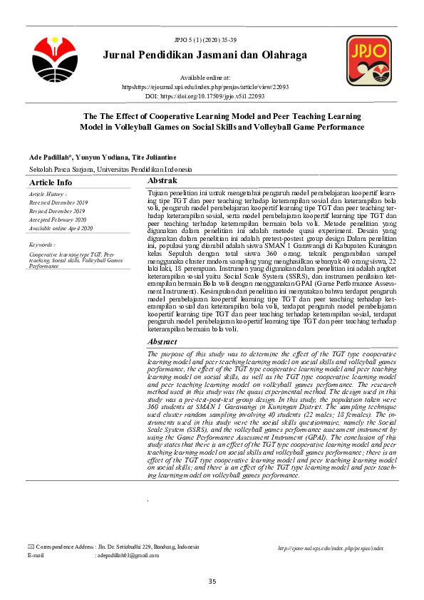(PDF) The Effect of Cooperative Learning Model and Peer Teaching Model ...