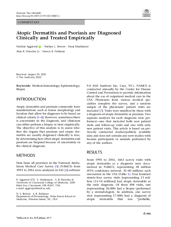 (PDF) Atopic Dermatitis and Psoriasis are Diagnosed Clinically and ...