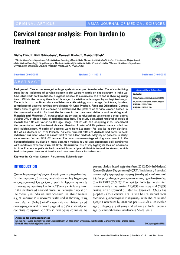 (PDF) Cervical cancer analysis: From burden to treatment