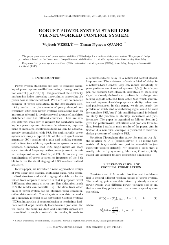 (PDF) Robust Power System Stabilizer VIA Networked Control System