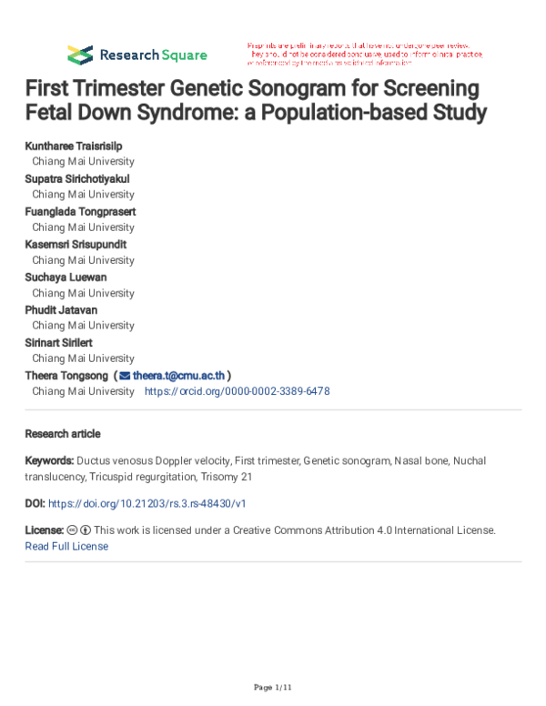 (PDF) First Trimester Genetic Sonogram for Screening Fetal Down ...