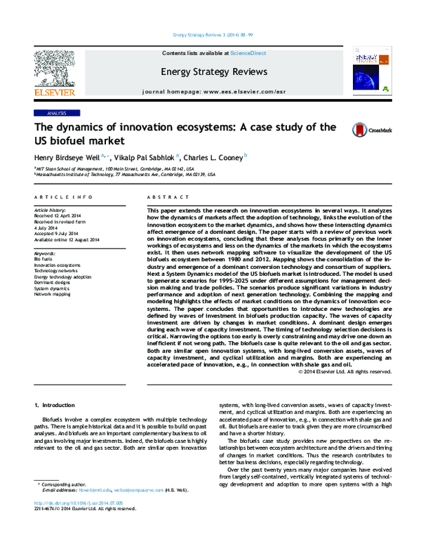 (PDF) The dynamics of innovation ecosystems: A case study of the US ...