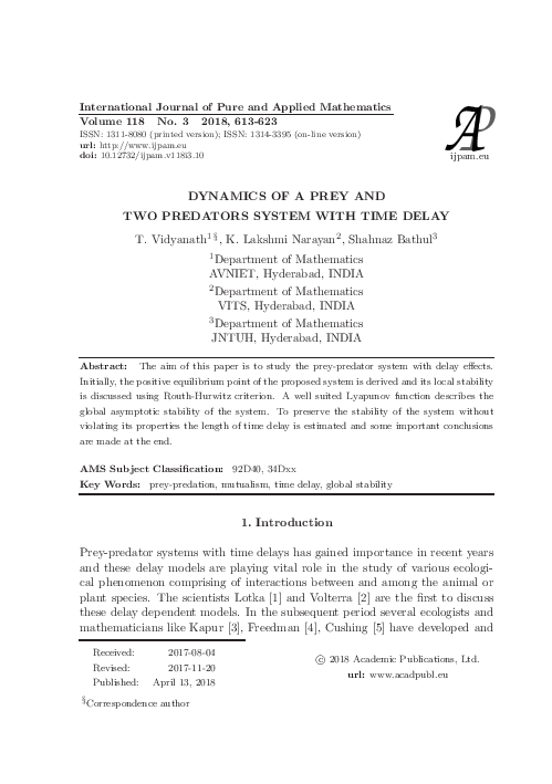 (PDF) Dynamics of a Prey and Two Predators System with Time Delay