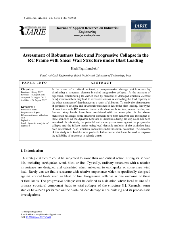 (PDF) Numerical Analysis of Progressive Collapse of RC Frame under ...