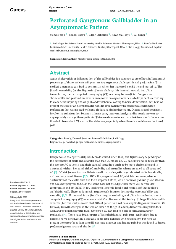 (PDF) Perforated Gangrenous Gallbladder in an Asymptomatic Patient ...