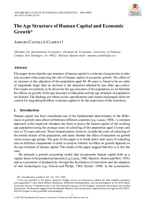 (PDF) The Age Structure of Human Capital and Economic Growth