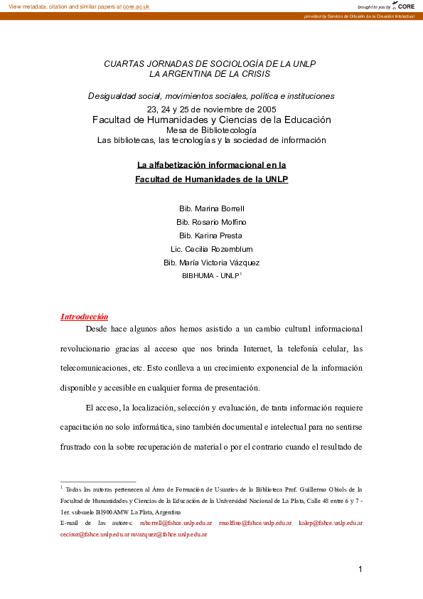 (PDF) La alfabetización informacional en la Facultad de Humanidades de ...