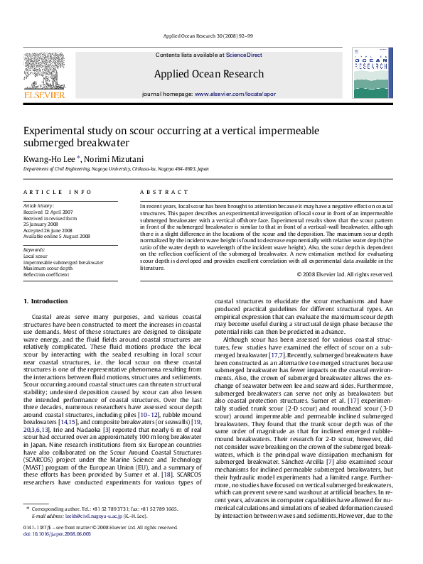 (PDF) Experimental study on scour occurring at a vertical impermeable ...