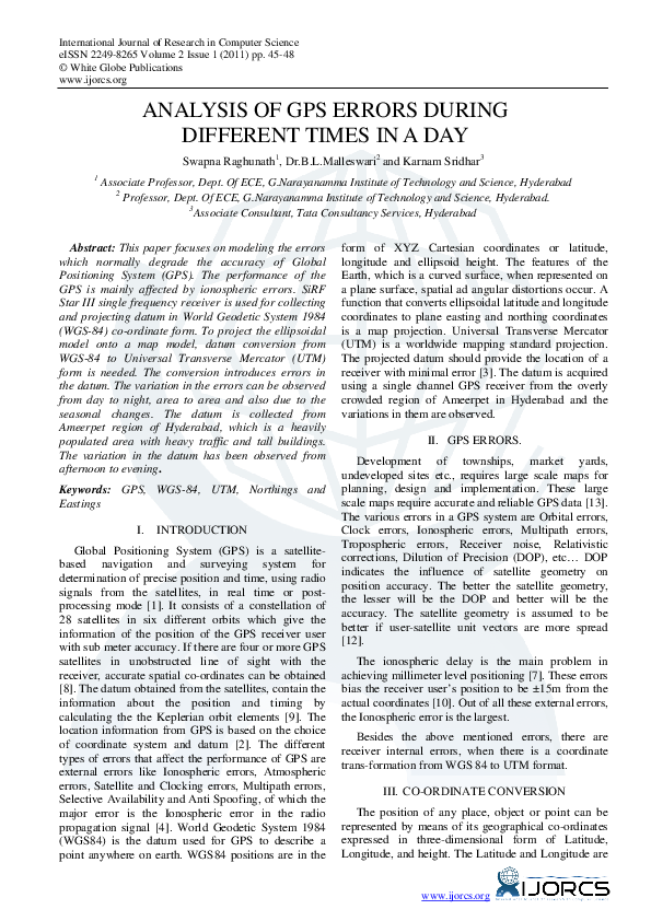 Analysis of Gps Errors During Different Times in a Day