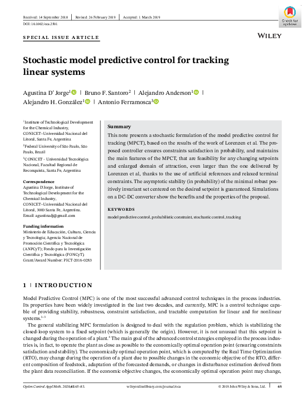(PDF) Stochastic model predictive control for tracking linear systems ...