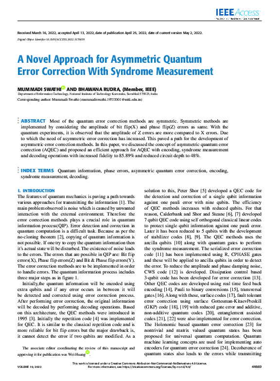 (PDF) A Novel Approach for Asymmetric Quantum Error Correction With ...