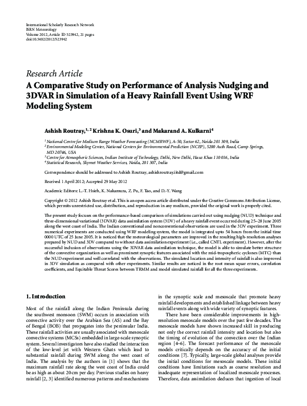 (PDF) A Comparative Study on Performance of Analysis Nudging and 3DVAR ...