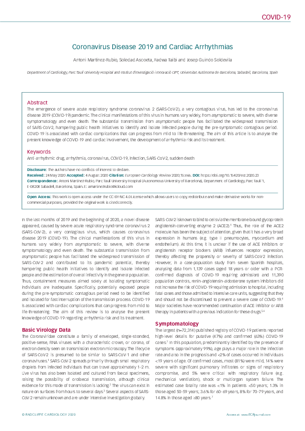 (PDF) Coronavirus Disease 2019 and Cardiac Arrhythmias