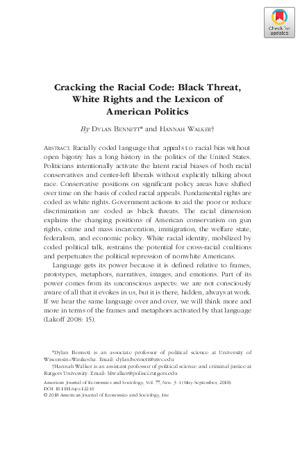 (PDF) Cracking the Racial Code: Black Threat, White Rights and the ...