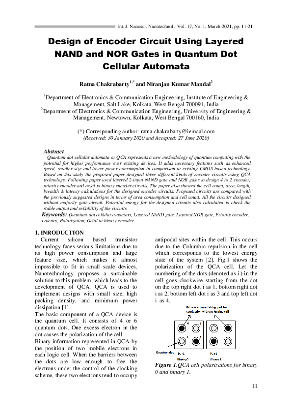 (PDF) Design of Encoder Circuit Using Layered NAND and NOR Gates in ...