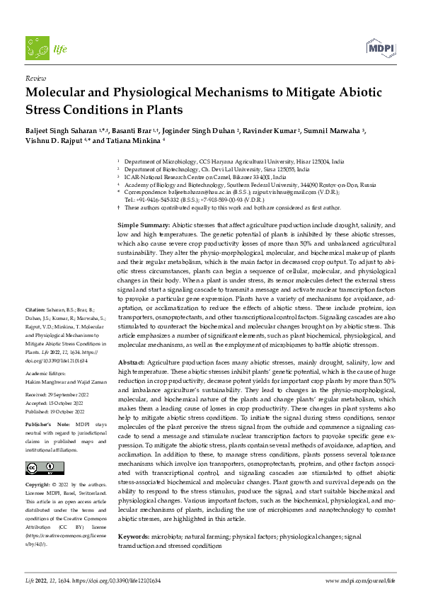 (PDF) Molecular and Physiological Mechanisms to Mitigate Abiotic Stress ...
