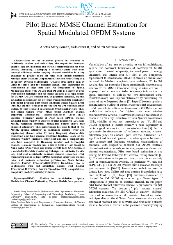 (PDF) Pilot Based MMSE Channel Estimation for Spatial Modulated OFDM ...