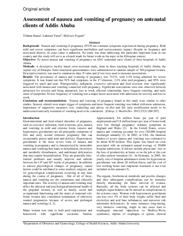 (PDF) Assessment of nausea and vomiting of pregnancy on antenatal ...