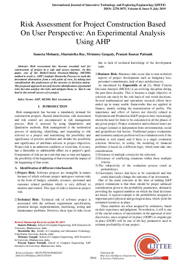 (PDF) Risk Assessment for Project Construction Based on User ...